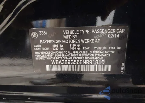 2014 BMW 335I 335I xDrive/xDrive z USA, uszkodzony, nr VIN WBA3B9G56ENR91810